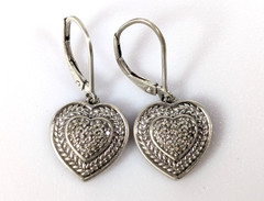 HOB P 925 Sterling Silver Textured Ivy Grape Vine Heart Dangle Earrings 1″ /4.2g