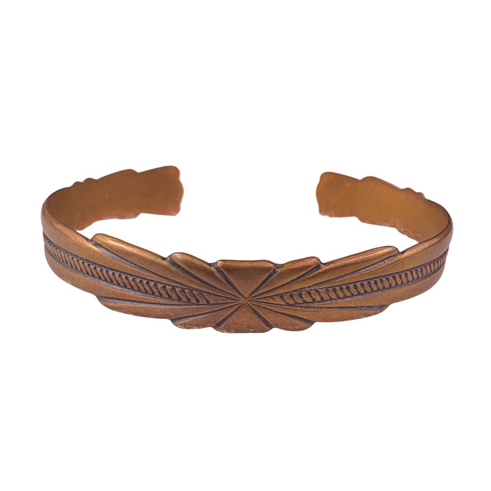 Vintage Unknown Copper Tone Solid Copper Engraved Bangle Stamped Adjustable Size