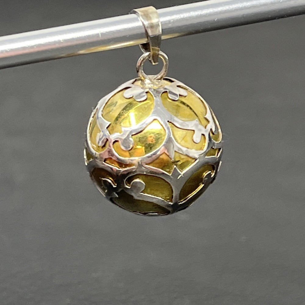 Harmony Chime Ball Pendant Sterling Brass Meditation Scroll Pattern