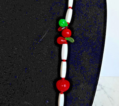 Acrylic Fruit Apple Pear Pomegranate Leaves Hand Strung Long Necklace Vintage