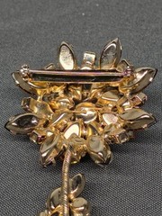 Vtg Tiered Amber Topaz Rhinestone Flower Brooch 4.25″ Large Stem Pin Foil Back