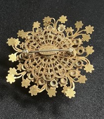 Signed Miriam Haskell Baroque Pearl Starburst Brooch Vintage Gold Tone