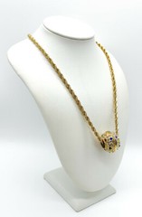 Vintage Big Gold Plate Crystal Rhinestone Ball Slide Rope Chain Necklace 24″