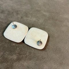 Circa 1970s hand painted porcelain post back Square shape earrings