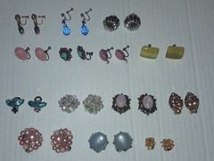 Lot Vtg MCM Clip Screw Earrings Gold Silver Tone Costume Jewelry Rhinestone