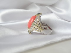 Gems en Vogue Michael Valitutti Sterling Silver 925 Pink Coral Statement Ring 10