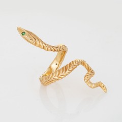 Vintage Elongated Snake Ring Sz 5 14k Yellow Gold Emerald Eyes Serpent Jewelry