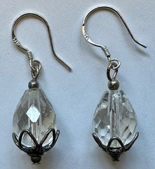 VINTAGE FACETED CLEAR TEARDROP GLASS with Beadcaps 7/8 of 1 earrings