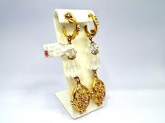 Vintage Gold Filigree Earrings Rhinestones Crystal & Glass Ro-Do Dangles 90s NOS