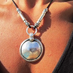 Boho Silver Tone Tribal Pendant Necklace Leather Cord Tribal Boho Tribal Choker
