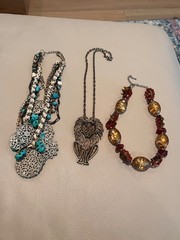 3 Vintage Statement Necklaces – Articulated Lion, Rhinestones, Mixed Materials