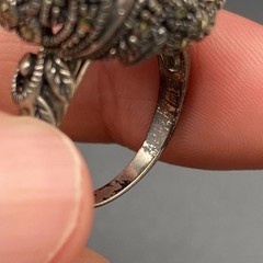 Vintage Art Deco Faceted Black Sterling Silver Marcasite Ring Size 8.25
