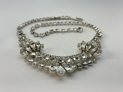 Vintage Rhinestone Crystal Silver-Tone BIB Statement Necklace Choker ~ 15-in