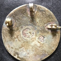 Signed Silver Round Mother of Pearl/Abalone Portrait Inlay Brooch Pin