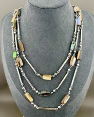 Vintage Cookie Lee Necklace Abalone Shell Layered Mermaidcore Silver Tone 19”