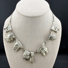 Vintage Peruvian Art Necklace Faces Figural Silver Tone 16”