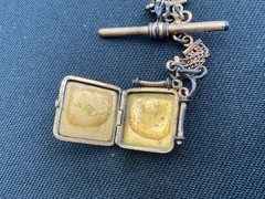 Antique Gold Filled/Plated Pocket Watch Chain Necklace With Locket & T-Bar