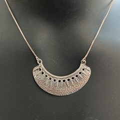 Vintage Sterling Silver Moon Crescent Necklace Ethnic Folk Inspired Engraved Bib
