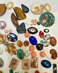 Antique Mixed Jewelry Findings Cameo MOP Plastic Lucite Stone Cabochon Craft Lot