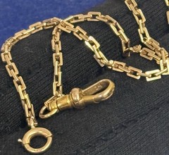 7.4g Paperclip Cable Solid 14k Gold Fob 14” 2.1mm Victorian Rolo Watch Chain Vtg