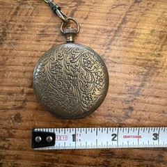 Vintage Pididdly Links Brass Locket Necklace Faux Pocket Watch Kingston N.Y 37”