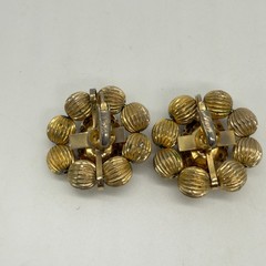 Vintage Coro Earrings Wired Petals Gold Tone Red Lucite Centers Clip On Signed