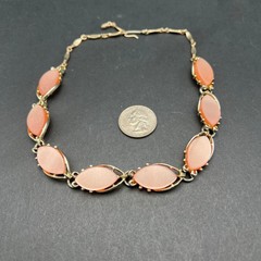 Vintage Pink Thermoset Station Necklace Gold Tone Mid Century Choker
