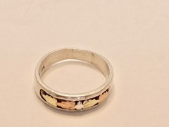 VINTAGE LANDSTROMS STERLING SILVER + 10K ROSE & YELLOW GOLD BAND RING SZ 8.5 5MM