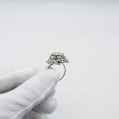 VTG Tammey Jewels Clear Rhinestone Princess Ring Sz 5.25 Adjustable Silver Tone