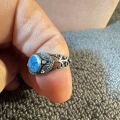Sterling Silver 925 Oval Turquoise Stone Ring Size 7 3/4 Vintage