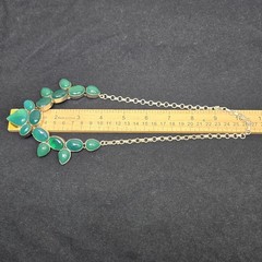 80.5g Sterling Silver 925 Green Chalcedony Statement Necklace Pear Oval Cobochon