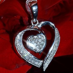 10k white gold pendant 0.10ct natural diamond heart charm vintage 1.16gr N3318