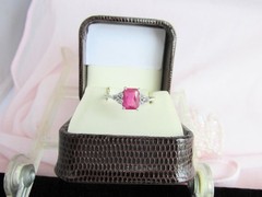 Vintage 925 Sterling Silver Faux Ruby & CZ Ring Emerald-Cut SZ 11