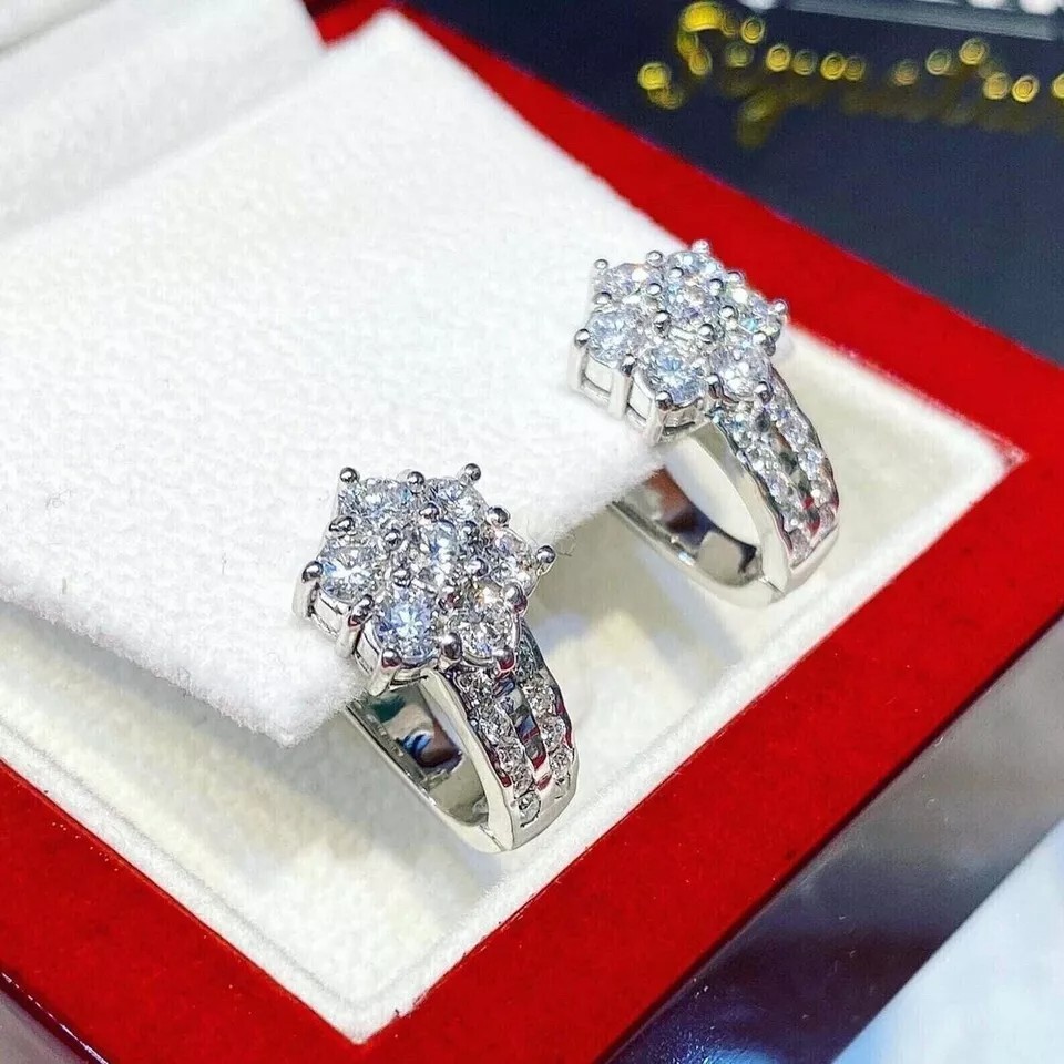 Art Deco Lab Created Diamond Engagement Fancy Gift Earring 14K White Gold Finish