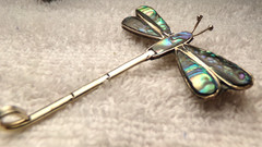 VTG 1960’S ALPACA MEXICO SILVER 2 1/4″ SLEEK DRAGONFLY LUSTER ABALONE SHELL PIN