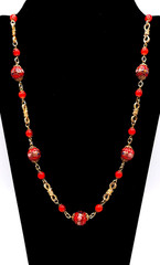 Rare Venetian Wedding Cake Bead Necklace Red Murano Glass Vintage 33in