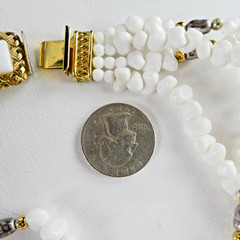 Vintage White Multi Strand Necklace Silver & Gold Spacers Ornate Clasp