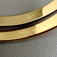Vintage Monet Bracelet Lot 2 Bangle Diamond Cut Textured Gold Tone Signed 7.75”