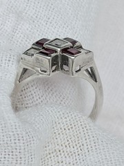Art Deco Sterling Silver Ruby and Cubic Zirconia Ring Size 6