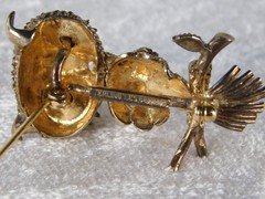 Vintage 40’s Les Bernard Signed Sterling Silver Gold Vermil Owl Bird Brooch