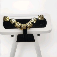 VTG Signed CRAFT Leopard Print Citrine Rhinestone Necklace & Earrings Set