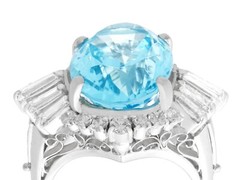 Vintage 1990s 7.75Ct Aquamarine and 1.65Ct Diamond Platinum Cocktail Ring