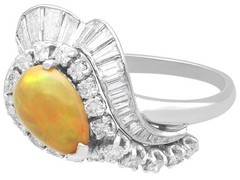 Vintage 1.48Ct Opal and 3.03Ct Diamond Platinum Ring Circa 1945