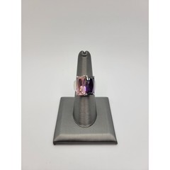 Pink & Purple Crystal Ring Prong Set Stones Modernist Geometric Silvertone