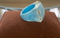 Vintage Y2K Clear Lucite Dome Ring Chunky Aqua Blue Floating Glitter Bubble Ring
