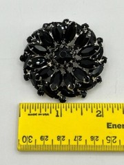 Black Rhinestone Floral Shape Pin Brooch Unsigned No Missing Stones