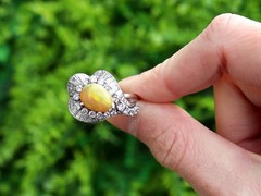 Vintage 1.48Ct Opal and 3.03Ct Diamond Platinum Ring Circa 1945