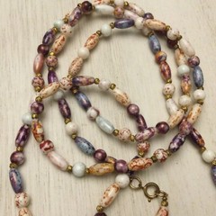 Stunning Vintage Estate Long Glass Beaded Necklace Varied Purple colors