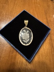 Vintage Intaglio ROSE CAMEO Necklace, Gold Tone, Reverse Carved, Clear Acrylic