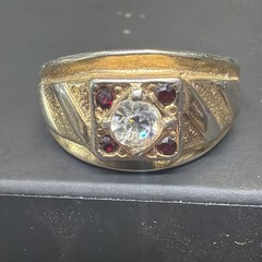 Vintage 14k GE Cubic Zirconia & Ruby Man’s Ring Size 12.75